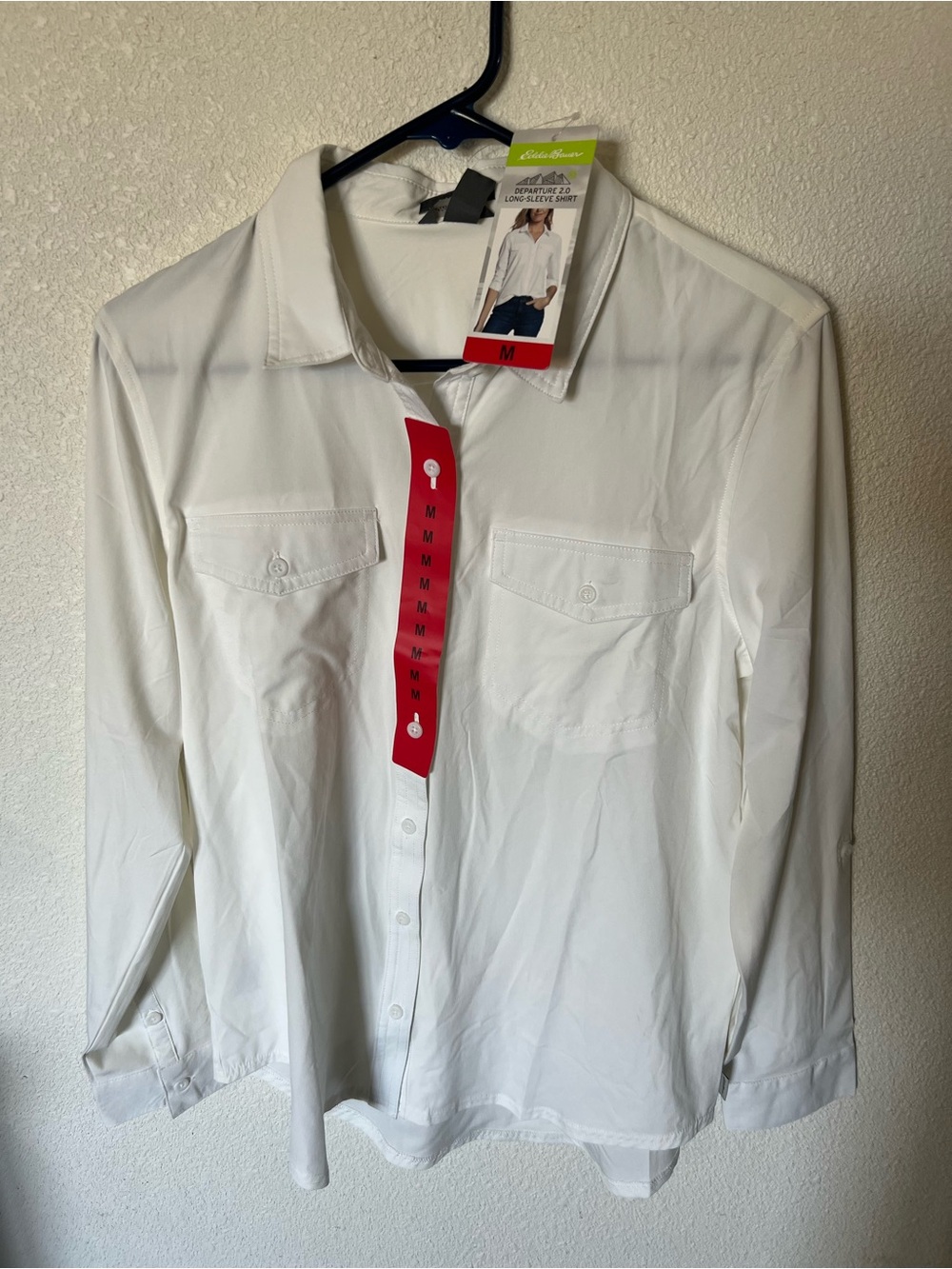 Eddie Bauer Men’s White Long-Sleeve Casual Button-Down Shirt